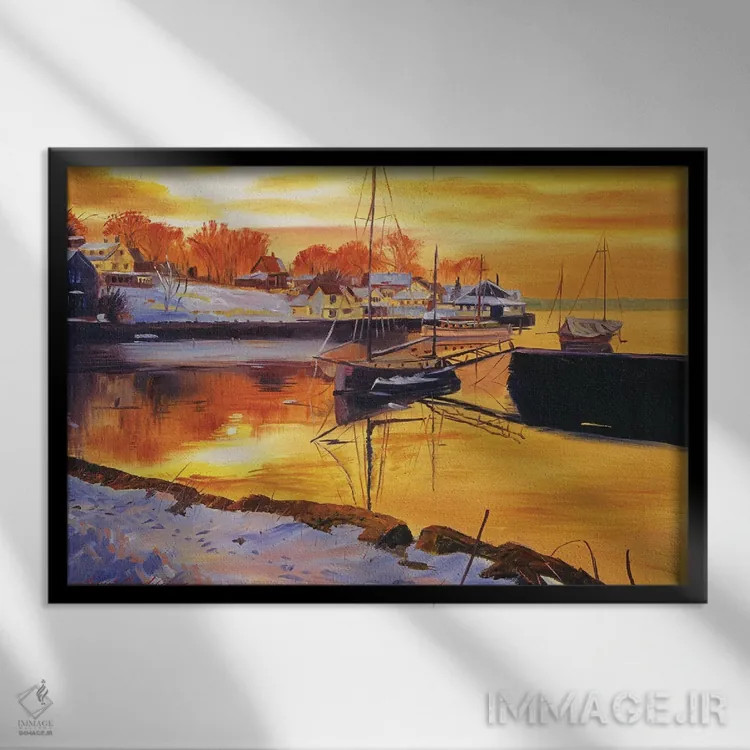 تابلو بندرگاه برفی اثر دیوید لوید گلوور - نمای قابدار مشکی