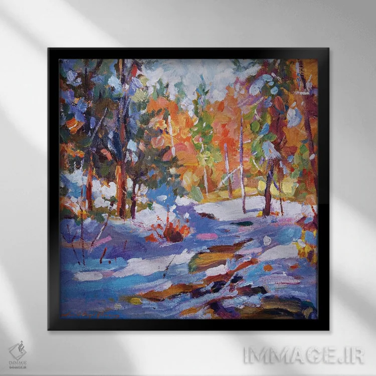 تابلو برف بر جویبار (نقاشی فضای باز) اثر دیوید لوید گلوور - نمای قابدار مشکی