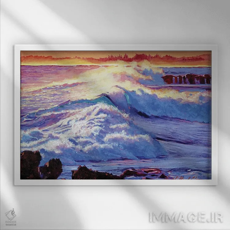 تابلو موجهای غلتان اقیانوس اثر دیوید لوید گلوور - نمای قابدار سفید