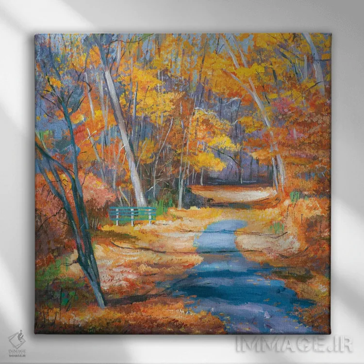تابلو نیمکت پارک در پاییز اثر دیوید لوید گلوور - نمای روبهرو روی دیوار