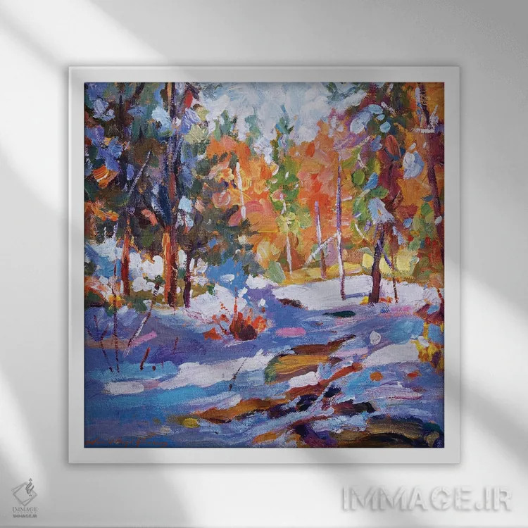 تابلو برف بر جویبار (نقاشی فضای باز) اثر دیوید لوید گلوور - نمای قابدار سفید