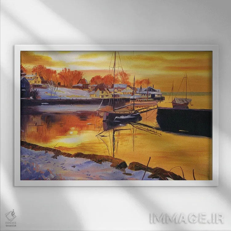 تابلو بندرگاه برفی اثر دیوید لوید گلوور - نمای قابدار سفید