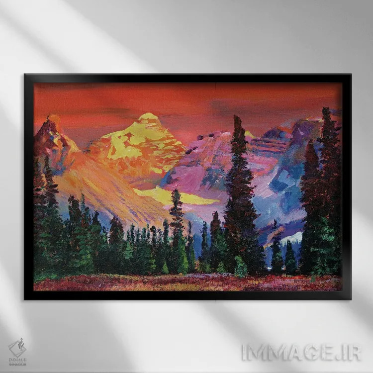 تابلو غروب در کوههای راکی اثر دیوید لوید گلوور - نمای قابدار مشکی
