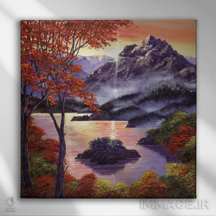 تابلو غروب بر فراز قله کوه اثر دیوید لوید گلوور - نمای روبهرو روی دیوار