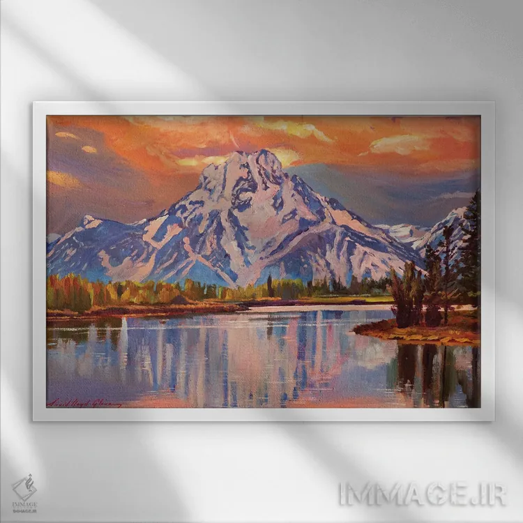 تابلو بازتابها در آب ساکن اثر دیوید لوید گلوور - نمای قابدار سفید