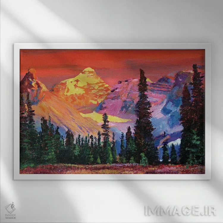 تابلو غروب در کوههای راکی اثر دیوید لوید گلوور - نمای قابدار سفید