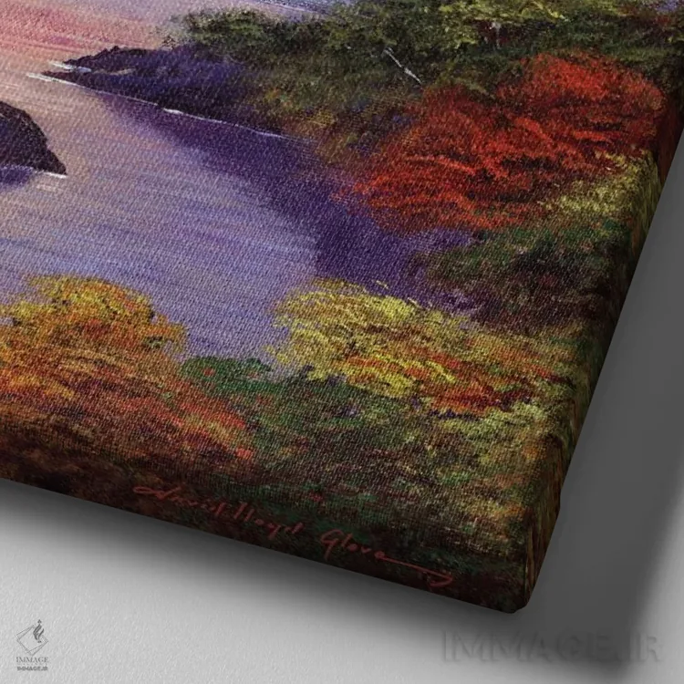 تابلو غروب بر فراز قله کوه اثر دیوید لوید گلوور - نمای نزدیک بافت بوم