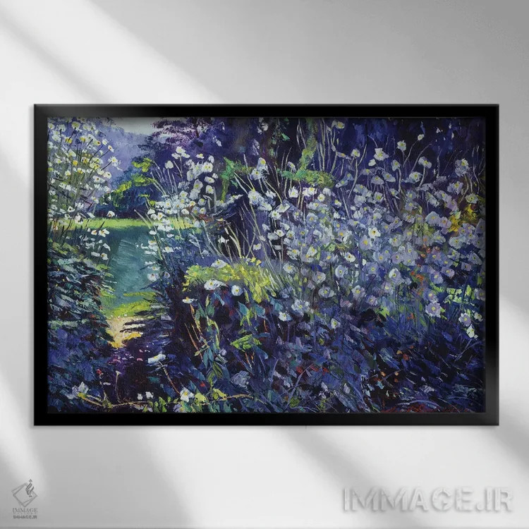 تابلو گلهای سفید درهمتنیده اثر دیوید لوید گلوور - نمای قابدار مشکی