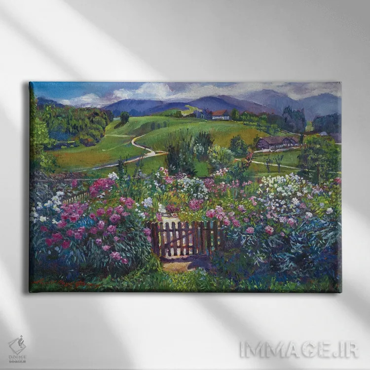 تابلو دروازه باغ بهاری اثر دیوید لوید گلوور - نمای روبهرو روی دیوار