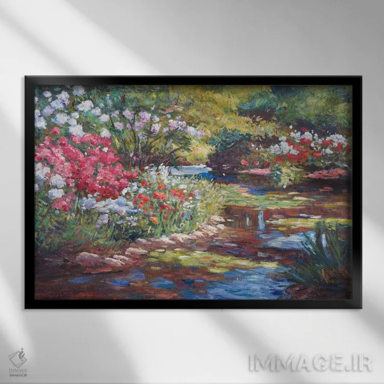 تابلو باغ بهاری در اولد لایم (نقاشی فضای باز) اثر دیوید لوید گلوور - نمای قابدار مشکی