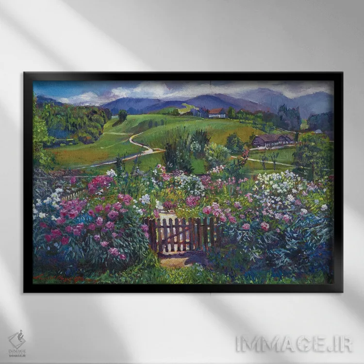 تابلو دروازه باغ بهاری اثر دیوید لوید گلوور - نمای قابدار مشکی