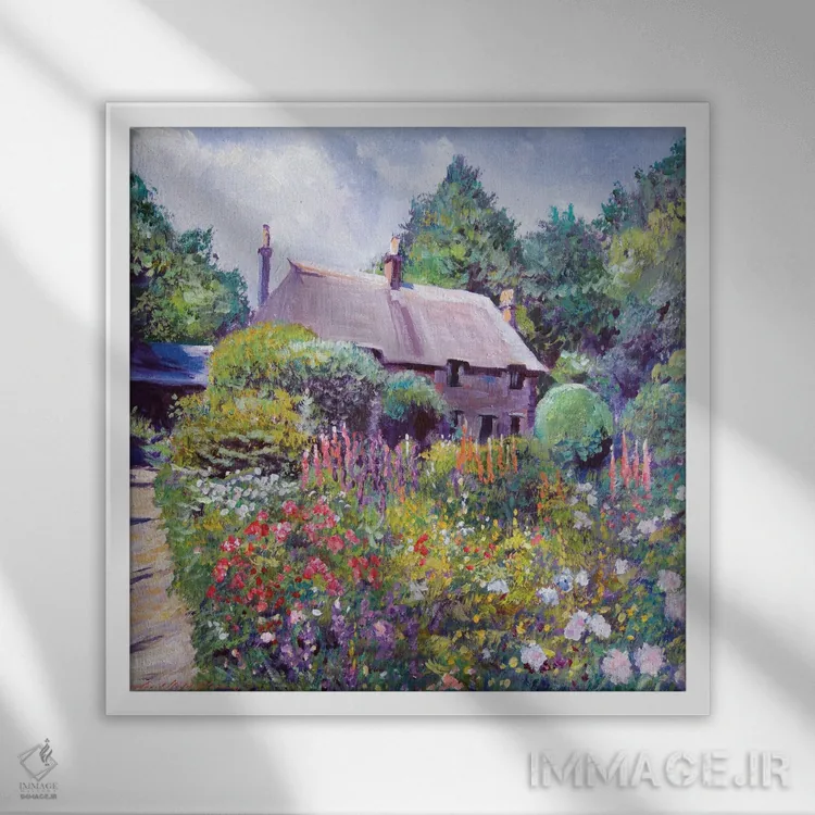 تابلو باغ کلبهٔ کاتسوُلد (انگلستان) اثر دیوید لوید گلوور - نمای قابدار سفید