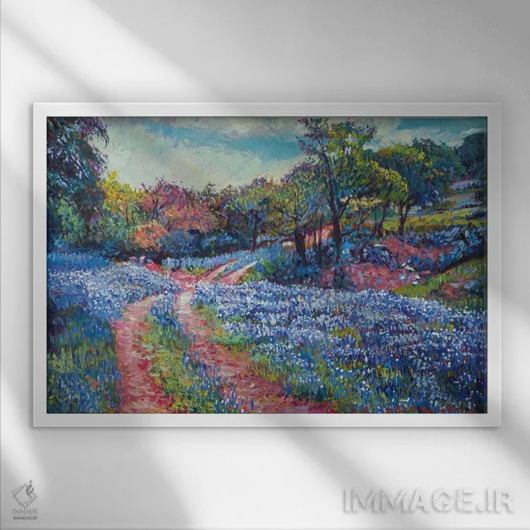 تابلو بلو بانتهای تگزاس (گل ملی تگزاس) اثر دیوید لوید گلوور - نمای قابدار سفید