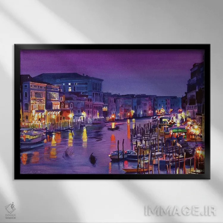 تابلو شب عاشقانه ونیز اثر دیوید لوید گلوور - نمای قابدار مشکی