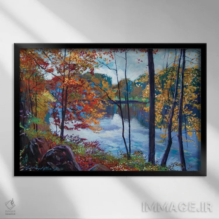 تابلو منظرهای از سراسر دریاچه اثر دیوید لوید گلوور - نمای قابدار مشکی