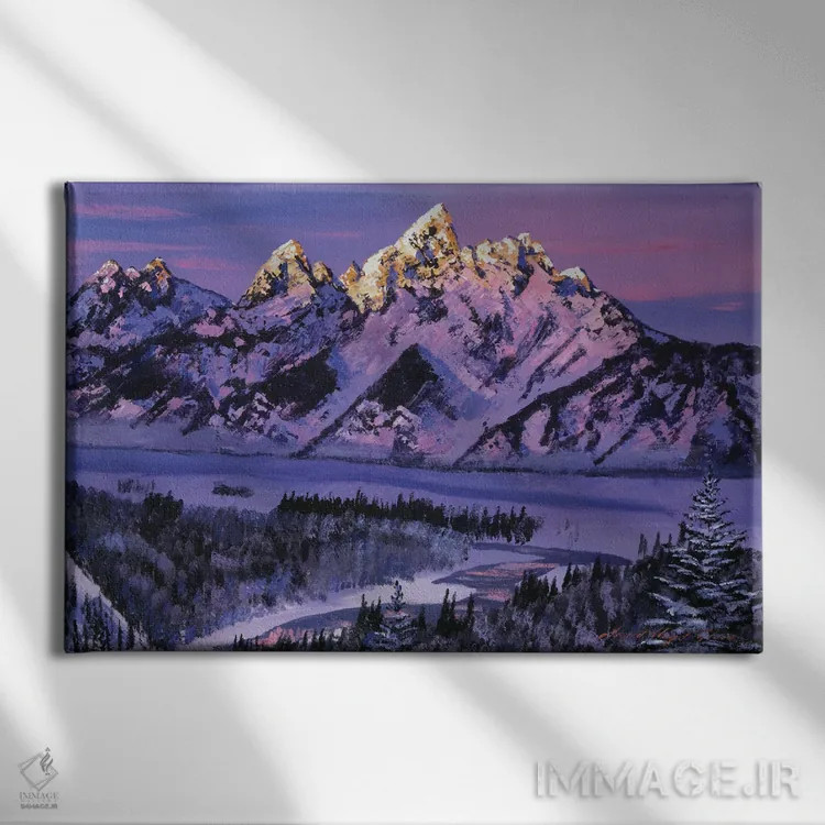 تابلو هوای زمستانی گرند تتونز (کوهستان آمریکا) اثر دیوید لوید گلوور - نمای روبهرو روی دیوار