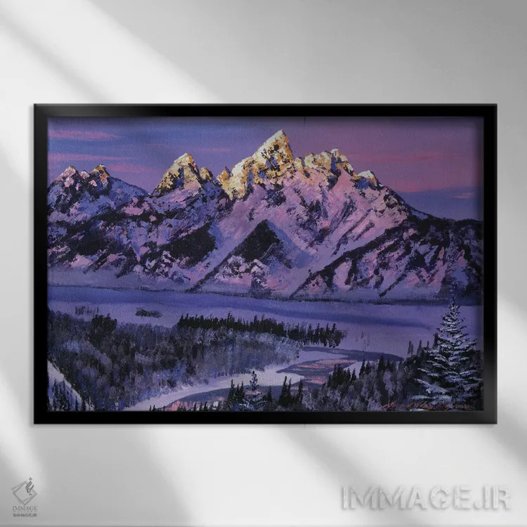 تابلو هوای زمستانی گرند تتونز (کوهستان آمریکا) اثر دیوید لوید گلوور - نمای قابدار مشکی