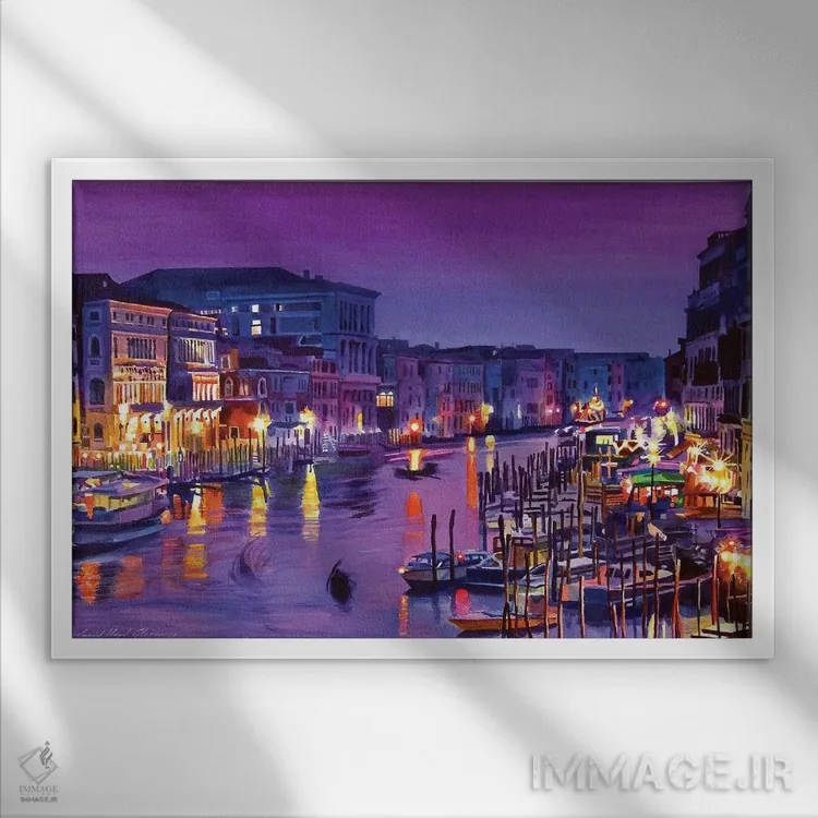 تابلو شب عاشقانه ونیز اثر دیوید لوید گلوور - نمای قابدار سفید