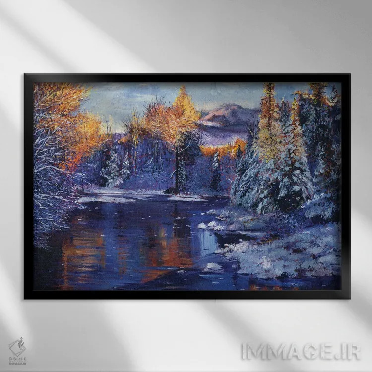 تابلو خاطرههای زمستانی دریاچه اثر دیوید لوید گلوور - نمای قابدار مشکی