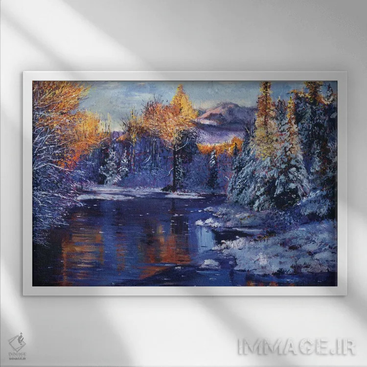 تابلو خاطرههای زمستانی دریاچه اثر دیوید لوید گلوور - نمای قابدار سفید