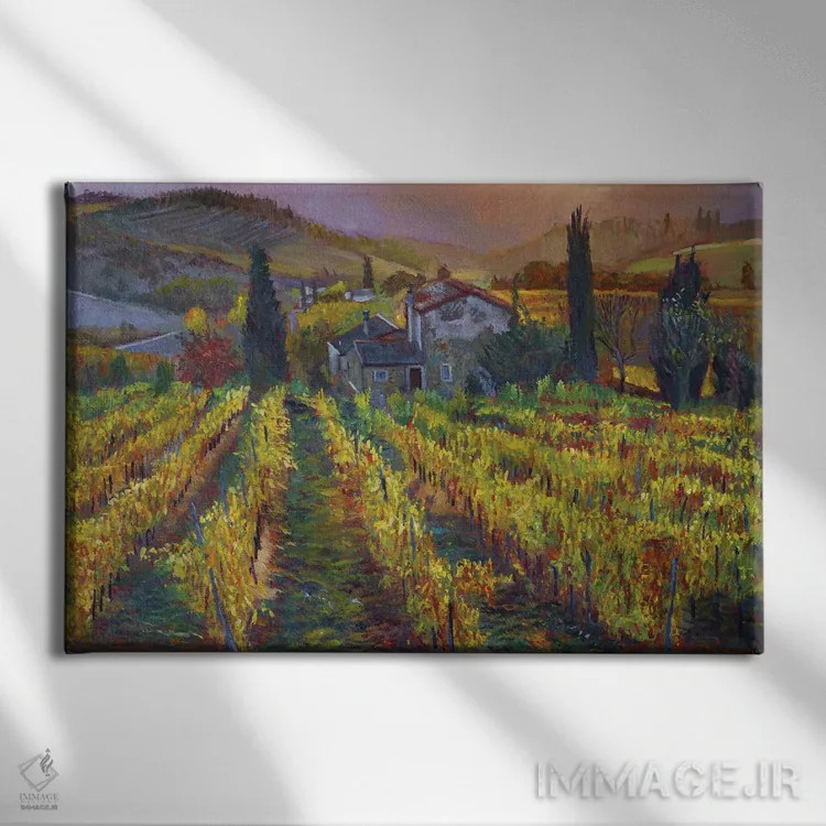 تابلو برداشت تاکستان توسکانی اثر دیوید لوید گلوور - نمای روبهرو روی دیوار