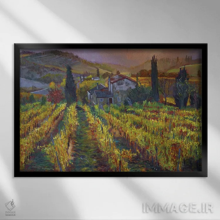 تابلو برداشت تاکستان توسکانی اثر دیوید لوید گلوور - نمای قابدار مشکی