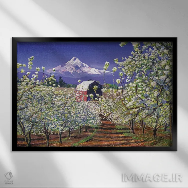 تابلو زمان شکوفه دادن سیب اثر دیوید لوید گلوور - نمای قابدار مشکی