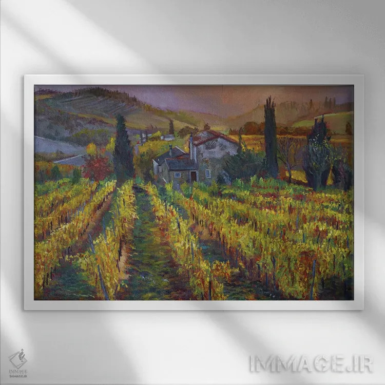 تابلو برداشت تاکستان توسکانی اثر دیوید لوید گلوور - نمای قابدار سفید