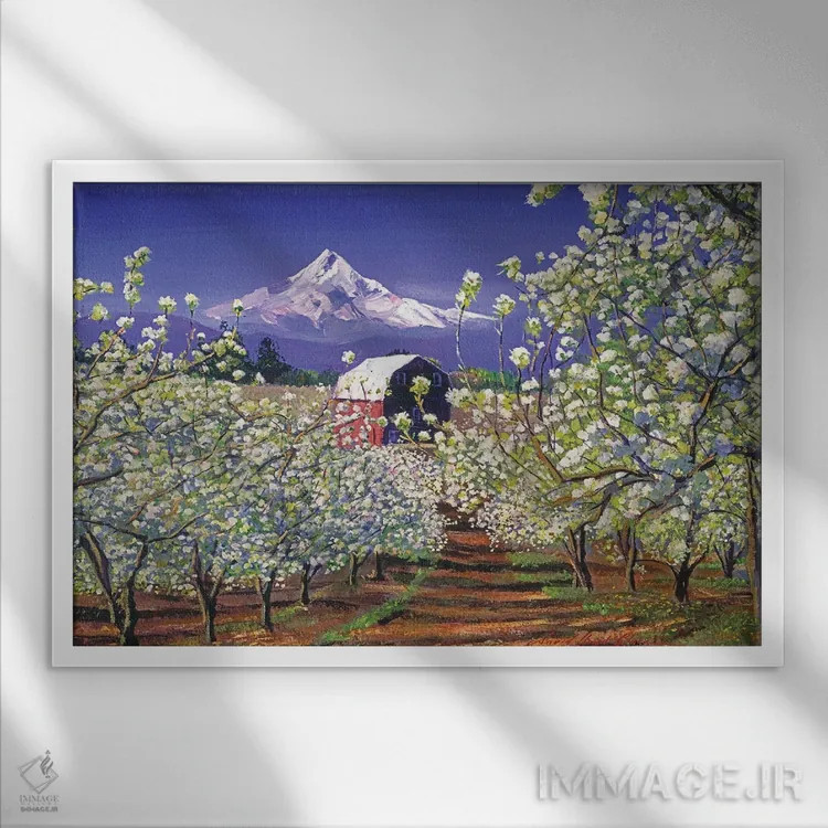 تابلو زمان شکوفه دادن سیب اثر دیوید لوید گلوور - نمای قابدار سفید