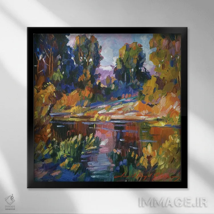 تابلو اکالیپتوس کالیفرنیایی کنار رودخانه اثر دیوید لوید گلوور - نمای قابدار مشکی