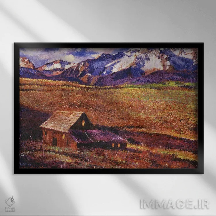 تابلو مزرعه دامنهٔ کوه اثر دیوید لوید گلوور - نمای قابدار مشکی