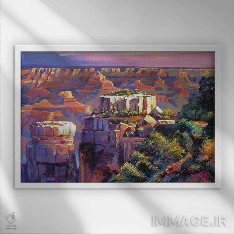 تابلو صبح در گرند کانیون (آمریکا) اثر دیوید لوید گلوور - نمای قابدار سفید