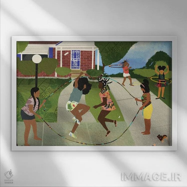 تابلو با پسر/دخترعموهایم (اصطلاح عامیانه آفریقایی-آمریکایی) اثر دیلاشه آرتیستری (استودیو هنری) - نمای قابدار سفید