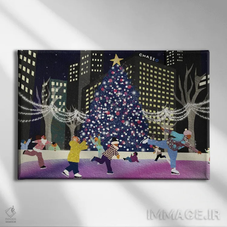 تابلو شب کریسمس در شهر اثر دیلاشه آرتیستری (استودیو هنری) - نمای روبهرو روی دیوار