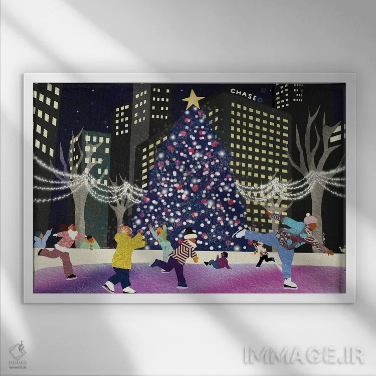 تابلو شب کریسمس در شهر اثر دیلاشه آرتیستری (استودیو هنری) - نمای قابدار سفید