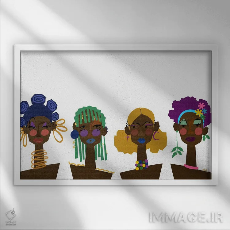 تابلو خواهر، خواهر (اصطلاح صمیمی میان زنان سیاهپوست) اثر دیلاشه آرتیستری (استودیو هنری) - نمای قابدار سفید