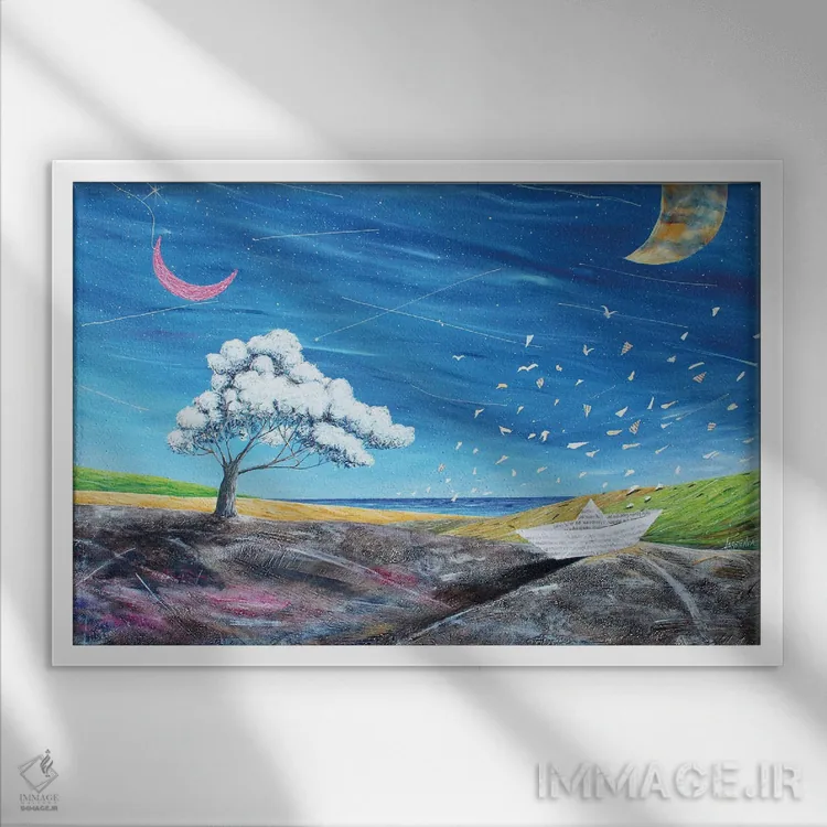 تابلو ماه بزرگ آنجاست تا نظاره کند اثر دوناتو لاراتوندا - نمای قابدار سفید