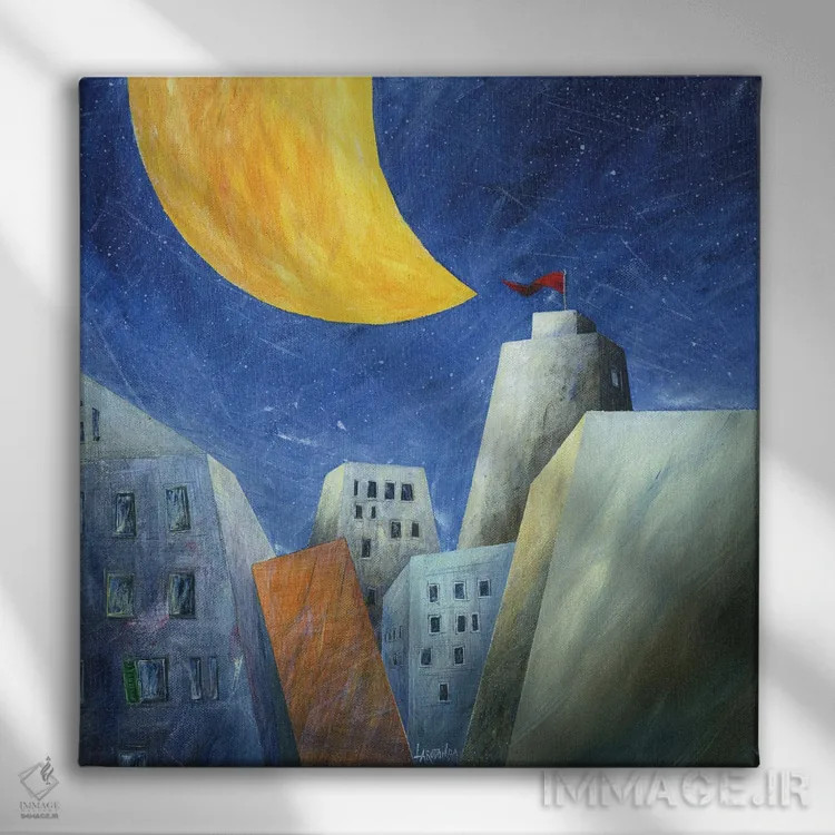 تابلو زیر ماه بزرگ زرد اثر دوناتو لاراتوندا - نمای روبهرو روی دیوار