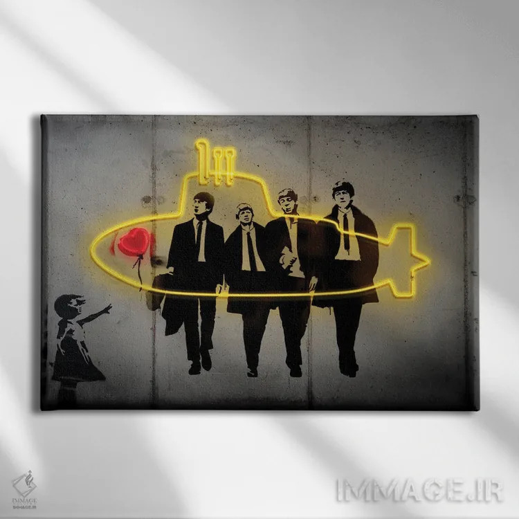 تابلو نئون برای بیتلز (گروه موسیقی) اثر دانیلو د آلکساندریا - نمای روبهرو روی دیوار