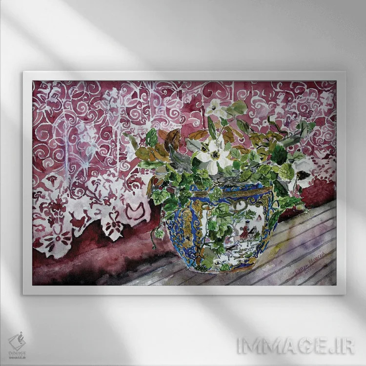 تابلو طبیعت بیجان گلها و تور اثر درک مککری - نمای قابدار سفید