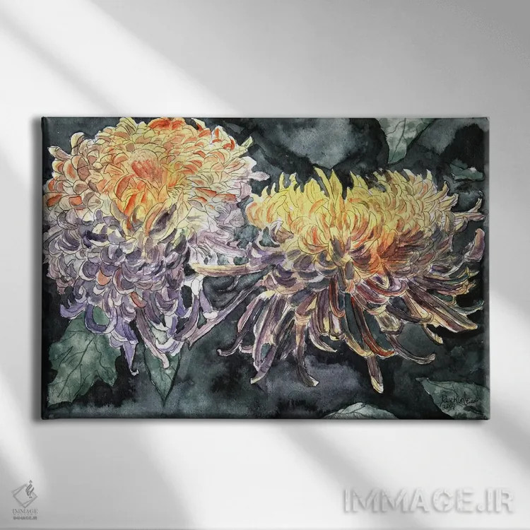 تابلو گل داوودی یک اثر درک مککری - نمای روبهرو روی دیوار
