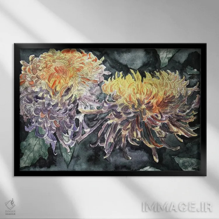 تابلو گل داوودی یک اثر درک مککری - نمای قابدار مشکی