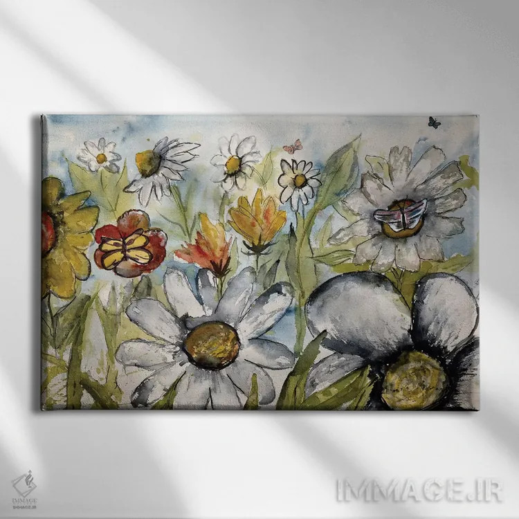 تابلو پروانهها و گلها اثر درک مککری - نمای روبهرو روی دیوار
