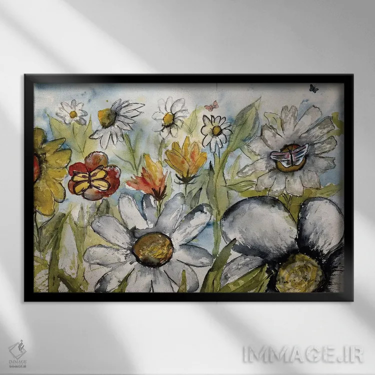تابلو پروانهها و گلها اثر درک مککری - نمای قابدار مشکی
