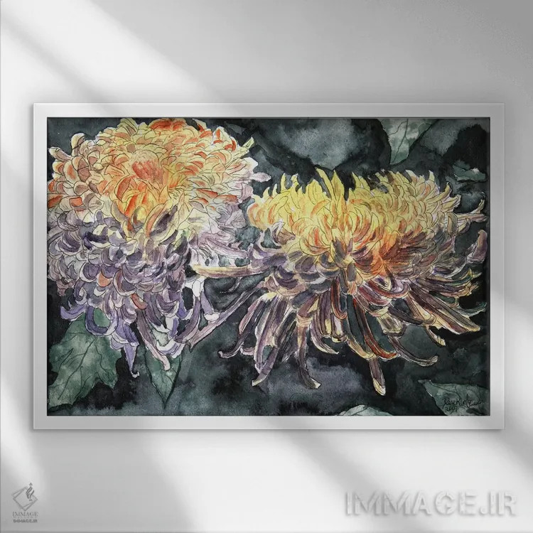 تابلو گل داوودی یک اثر درک مککری - نمای قابدار سفید