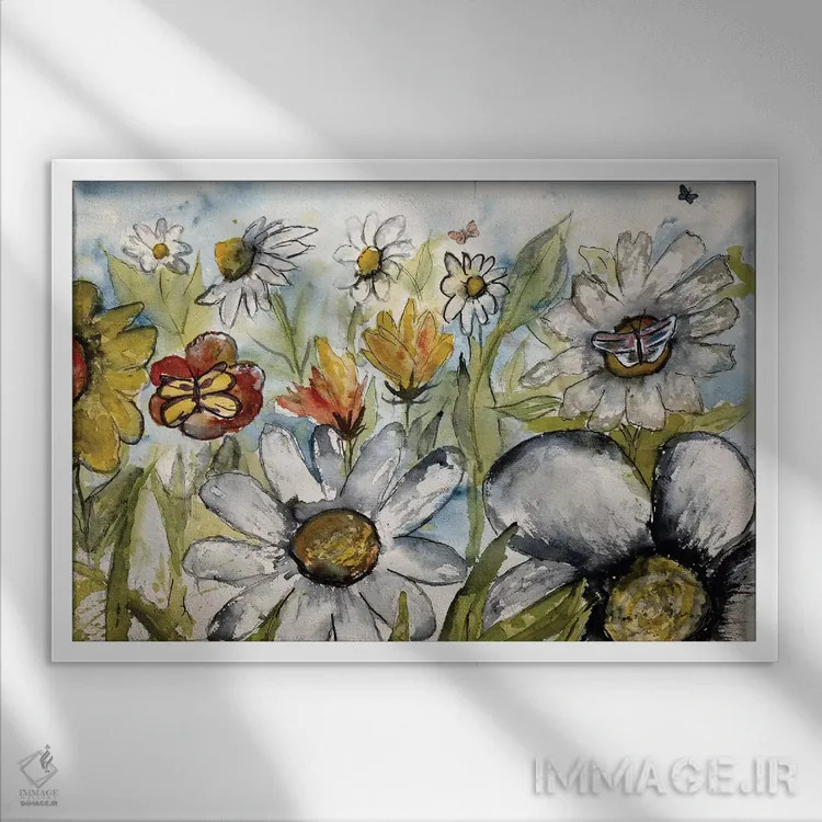 تابلو پروانهها و گلها اثر درک مککری - نمای قابدار سفید