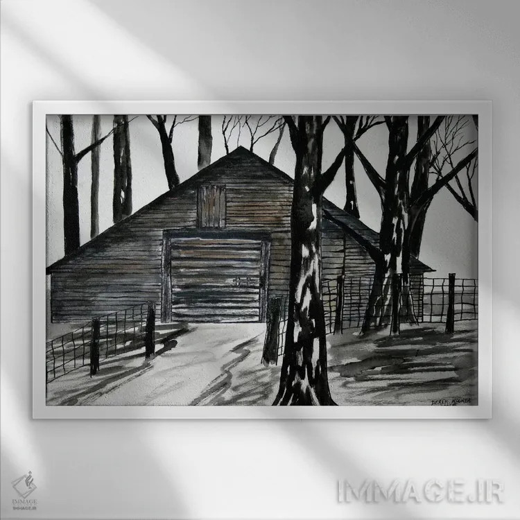 تابلو طویله روستایی اثر درک مککری - نمای قابدار سفید