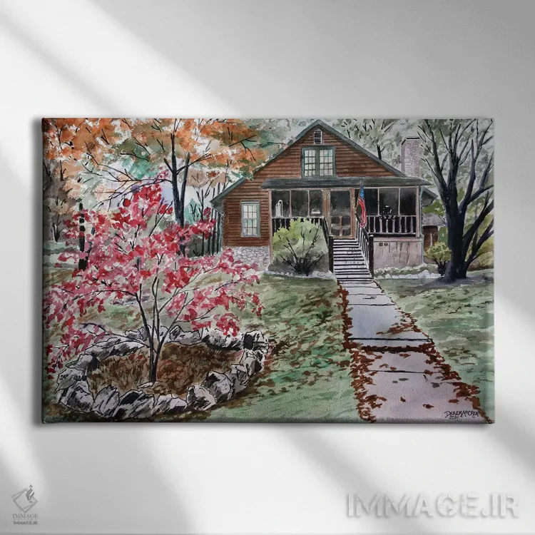 تابلو کلبهٔ چوبی اثر درک مککری - نمای روبهرو روی دیوار