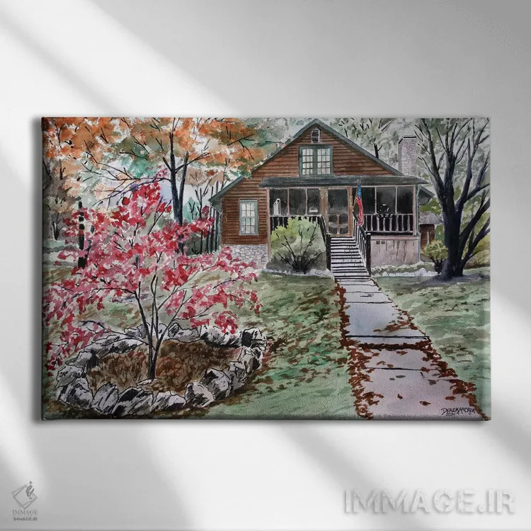 تابلو کلبهٔ چوبی اثر درک مککری - نمای روبهرو روی دیوار