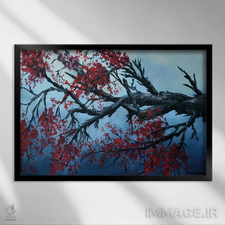 تابلو شکوفههای گیلاس ژاپنی اثر درک مککری - نمای قابدار مشکی